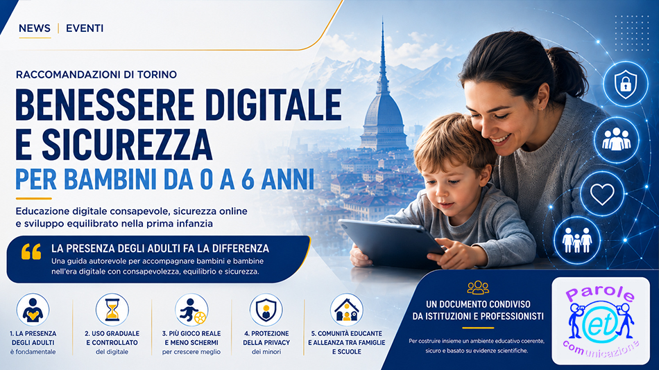 Infografica sulle Raccomandazioni di Torino per il benessere digitale dei bambini 0-6 anni